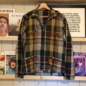 Vintage lightweight plaid jacket with storable hood